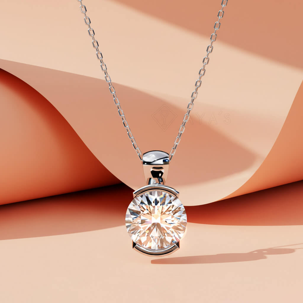 Half Bezel Round Solitaire Pendant Necklace