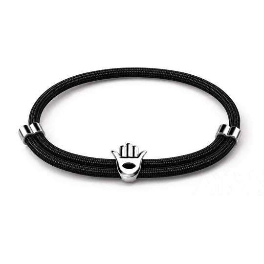 Hamsa Hand Bracelet | 925 Sterling Silver, Premium Paracord, Rhodium Plating & Glossy Finish