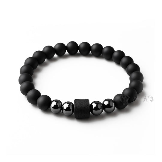Single Lava and Duo Hematite Pair and Black Onyx Matte Natural Stone Bracelet