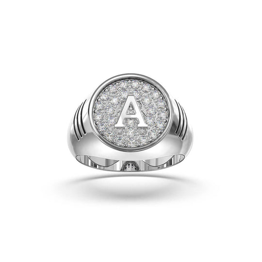 Iced Halo Alphabet Ring | 925 Sterling Silver, AAA Grade Cubic Zirconia, Rhodium Plating & Glossy Finish