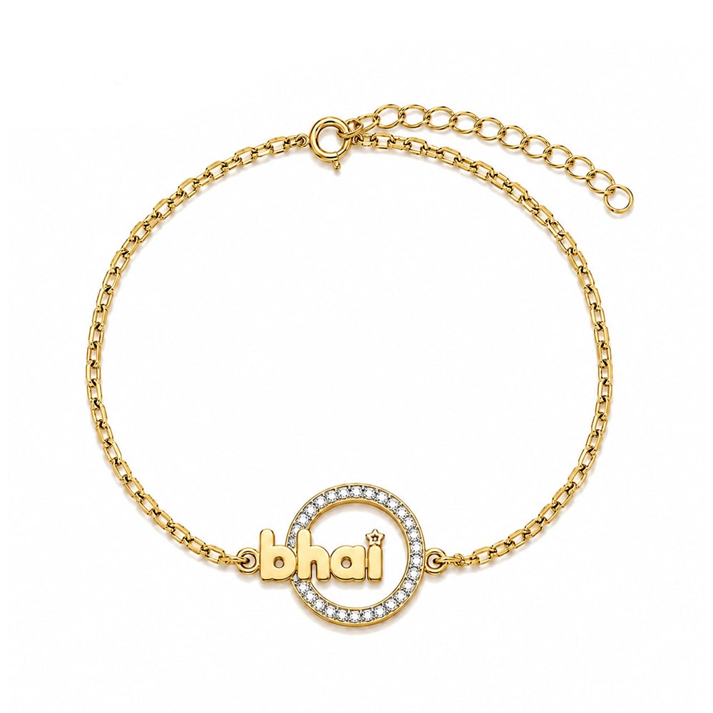 925 Silver Iced Halo Bhai Chain Bracelet Rakhi