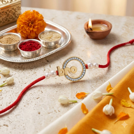 18 Kt Gold Plated Demifine Iced Halo Bro Rakhi