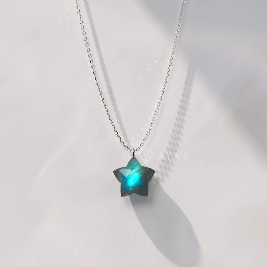 925 Silver GII Certified Labradorite Star Natural Gemstone Pendant Necklace