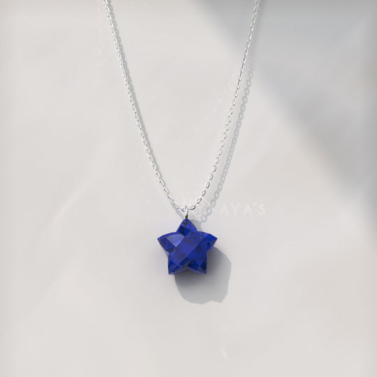 925 Silver GII Certified Lapis Lazuli Star Natural Gemstone Pendant Necklace
