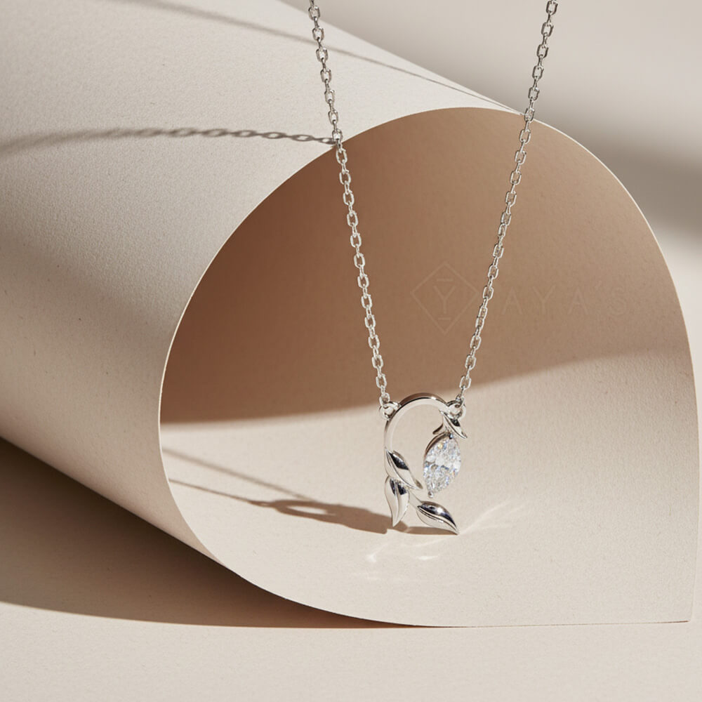 Leaf Marquise Solitaire Pendant Necklace