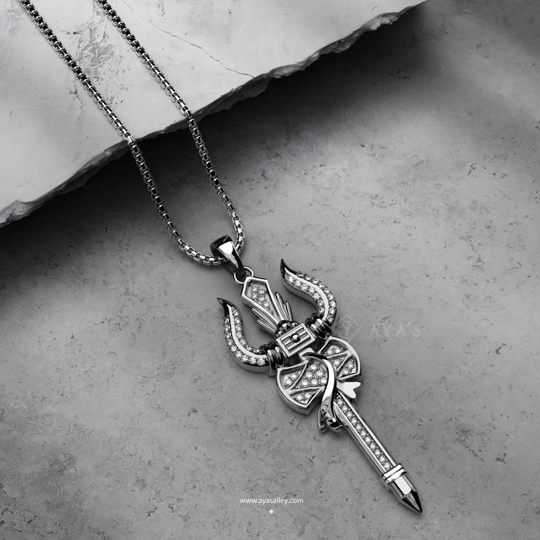 Buy Lord Shiva Trishul Pendant in 925 Sterling Silver with Cubic ...