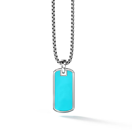 Luna Dog Tag Pendant | 925 Sterling Silver, Premium Ceramic, Rhodium Plating & Glossy Finish
