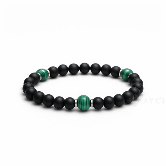 TrI Malachite with Metallic End and Black Onyx Matte Natural Stone Bracelet