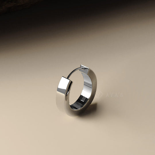 Oan Hoop Earring (Single Stud) | 925 Sterling Silver, Rhodium Plating & Glossy Finish