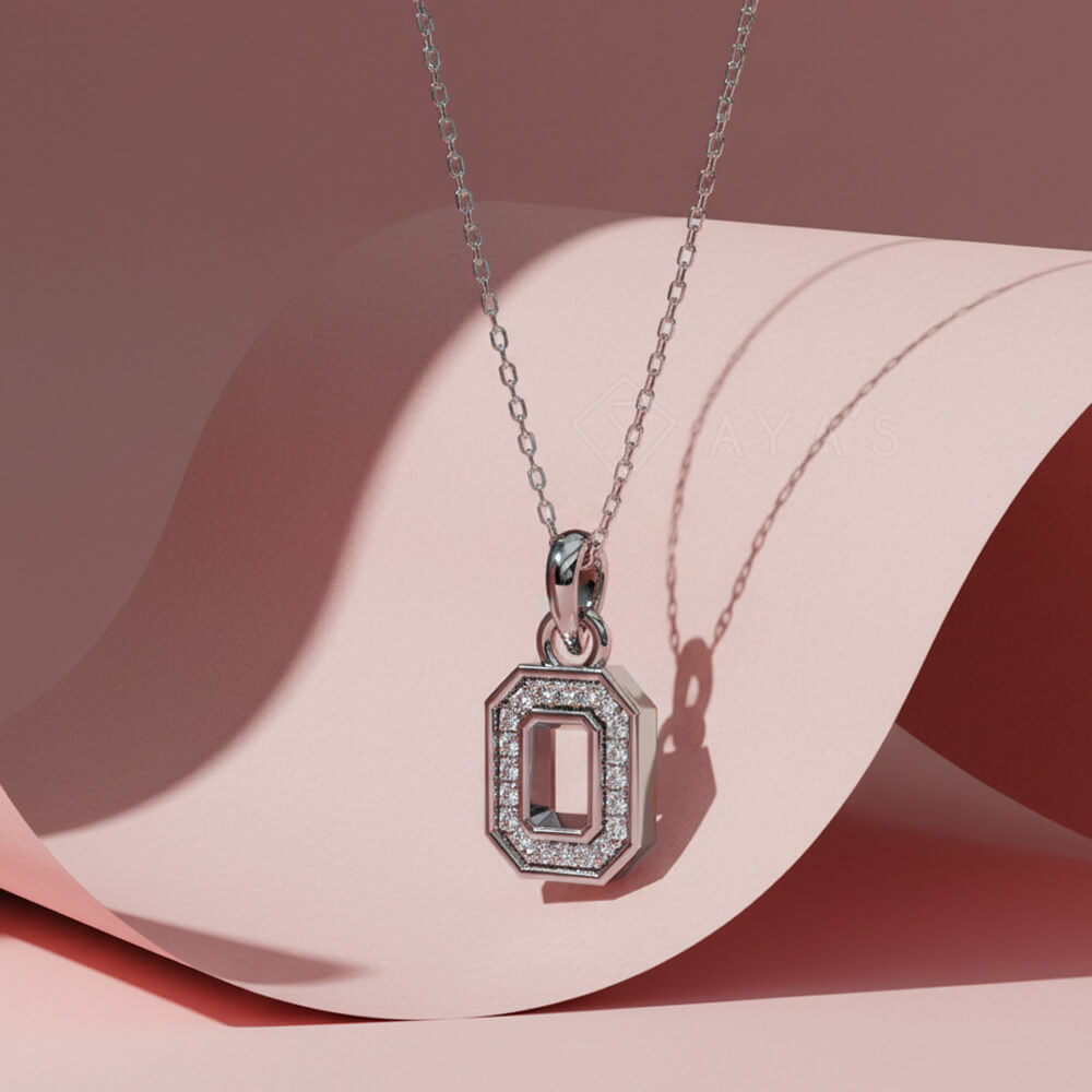 Octagonal Shaped CZ Studded Pendant Necklace