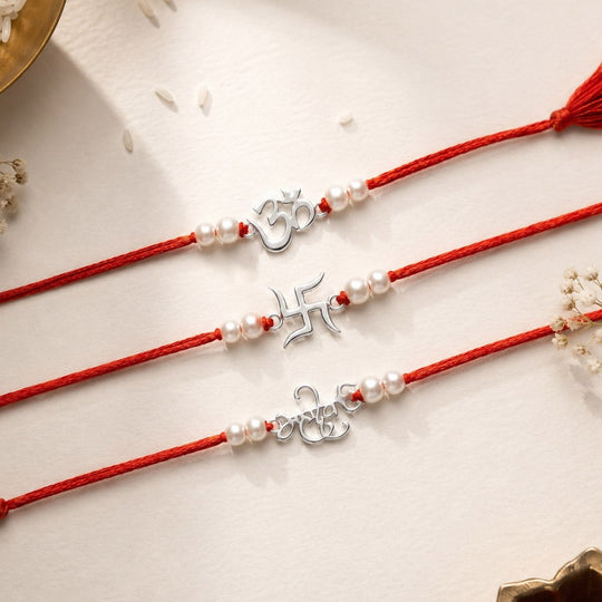 925 Silver Om Swastik Mahadev Rakhi Combo