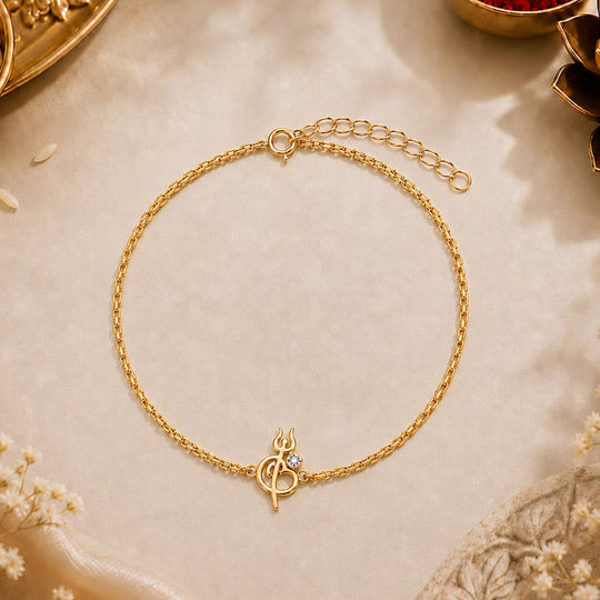 925 Silver Om Trishul Chain Bracelet Rakhi