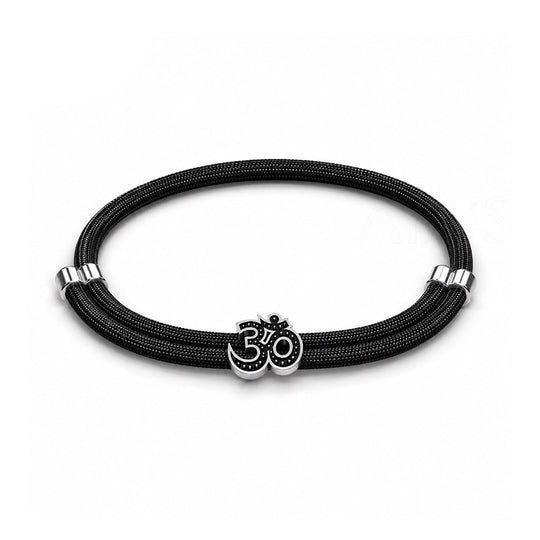 Om Bracelet | 925 Sterling Silver, Premium Paracord, Rhodium Plating & Glossy Finish