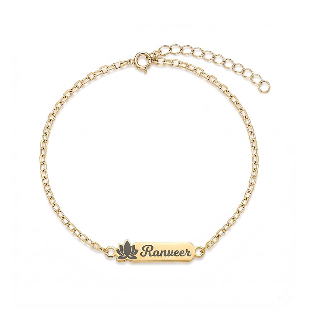 925 Silver Personalised Divine Lotus Crest Chain Bracelet Rakhi