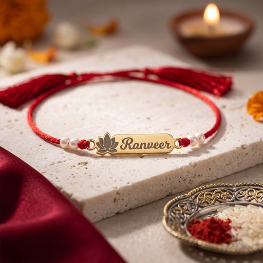 18 Kt Gold Plated Demifine Personalised Divine Lotus Crest Rakhi