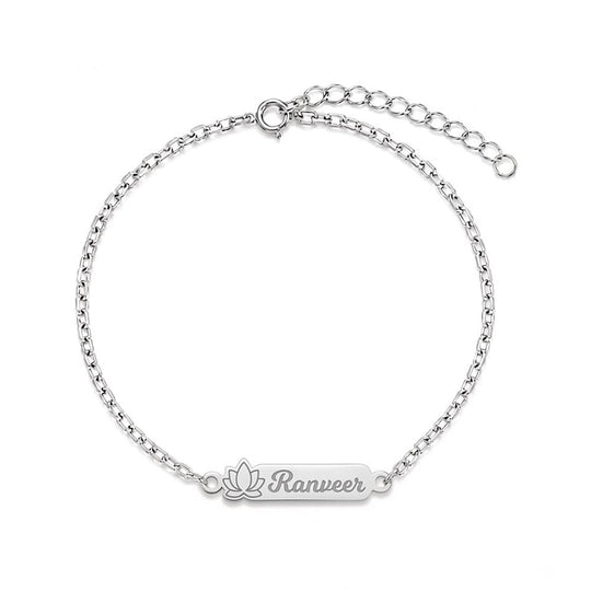 925 Silver Personalised Divine Lotus Chain Bracelet Rakhi