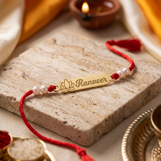 18 Kt Gold Plated Demifine Personalised Divine Lotus Rakhi
