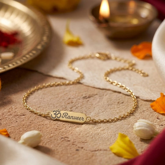 925 Silver Personalised Divine Om Chain Bracelet Rakhi