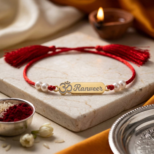 18 Kt Gold Plated Demifine Personalised Divine Om Rakhi