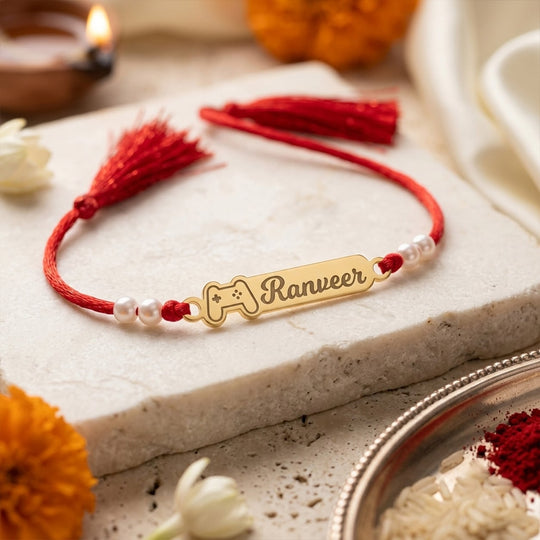 18 Kt Gold Plated Demifine Personalised Gamepad Kids Rakhi