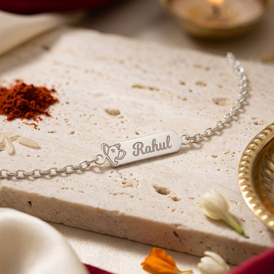 925 Silver Personalised Ganesh Ji Chain Bracelet Rakhi