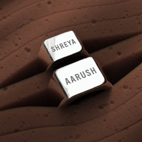 Personalised Plain Regal Couple Rings | 925 Sterling Silver, Rhodium Plating & Glossy Finish