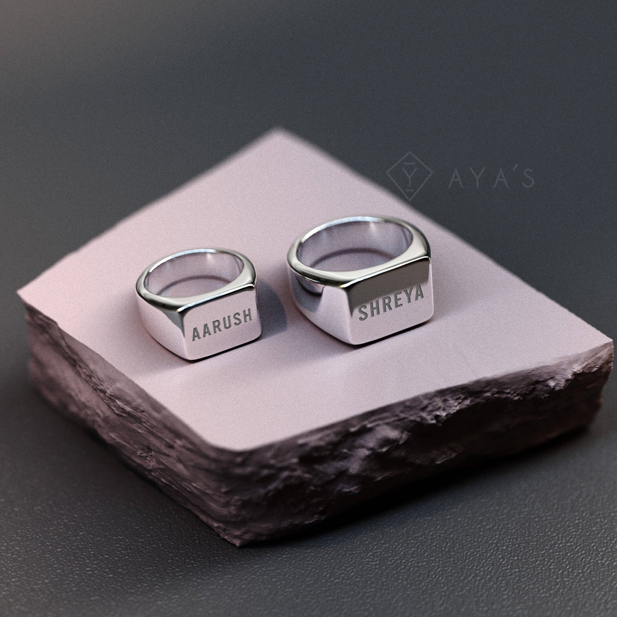 Buy Personalised Plain Regal Couple Rings in 925 Sterling Silver with ...