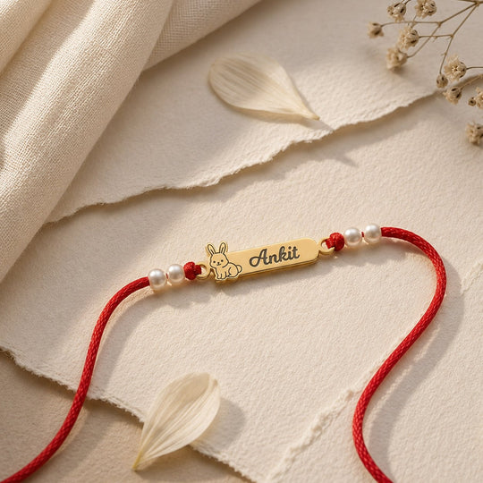 18 Kt Gold Plated Demifine Personalised Rabbit Kids Rakhi