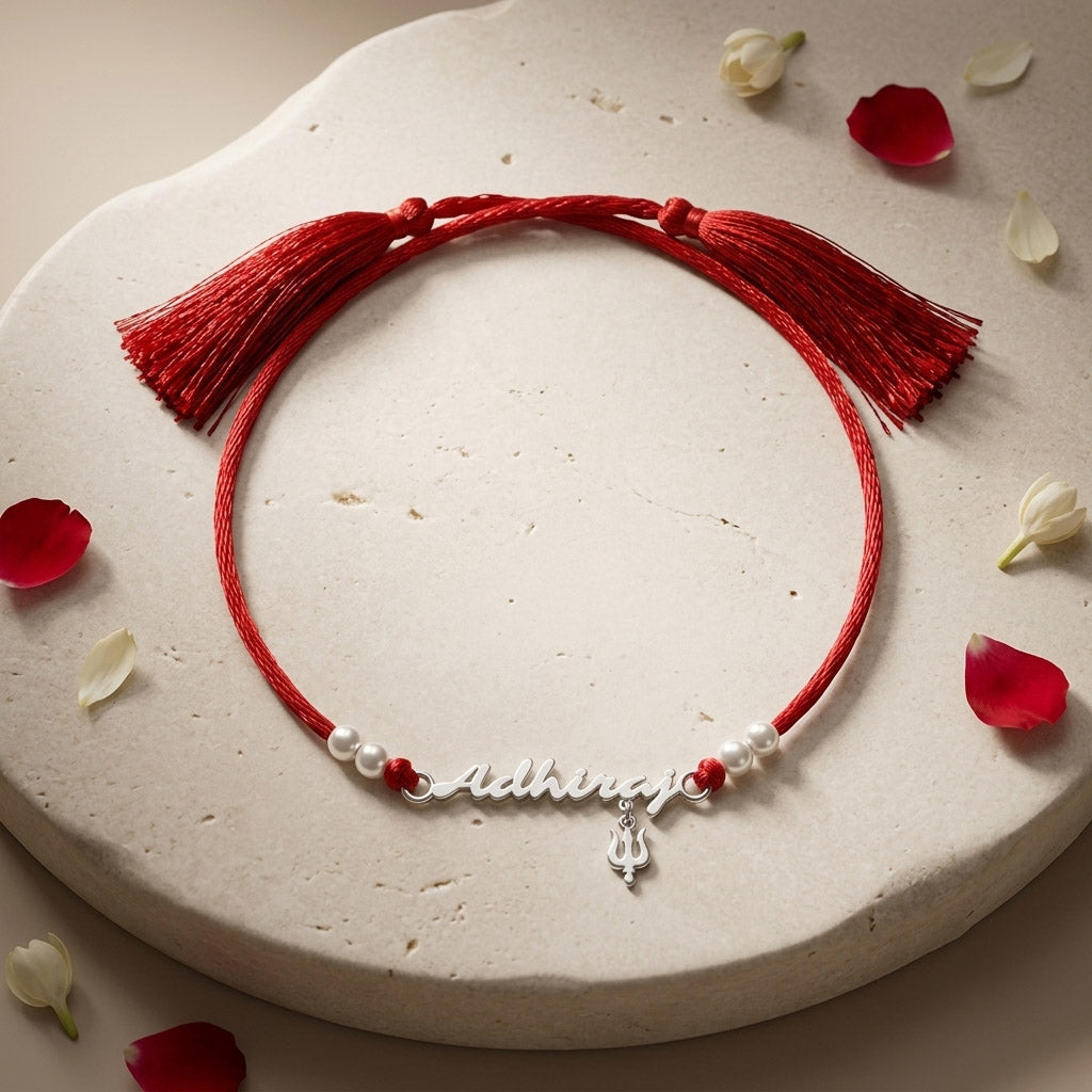 925 Silver Personalised Sacred Signature Trishul Rakhi