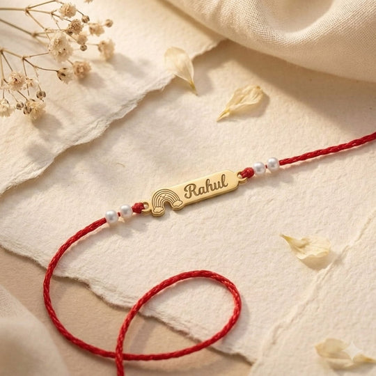 18 Kt Gold Plated Demifine Personalised Smiley Rainbow Kids Rakhi