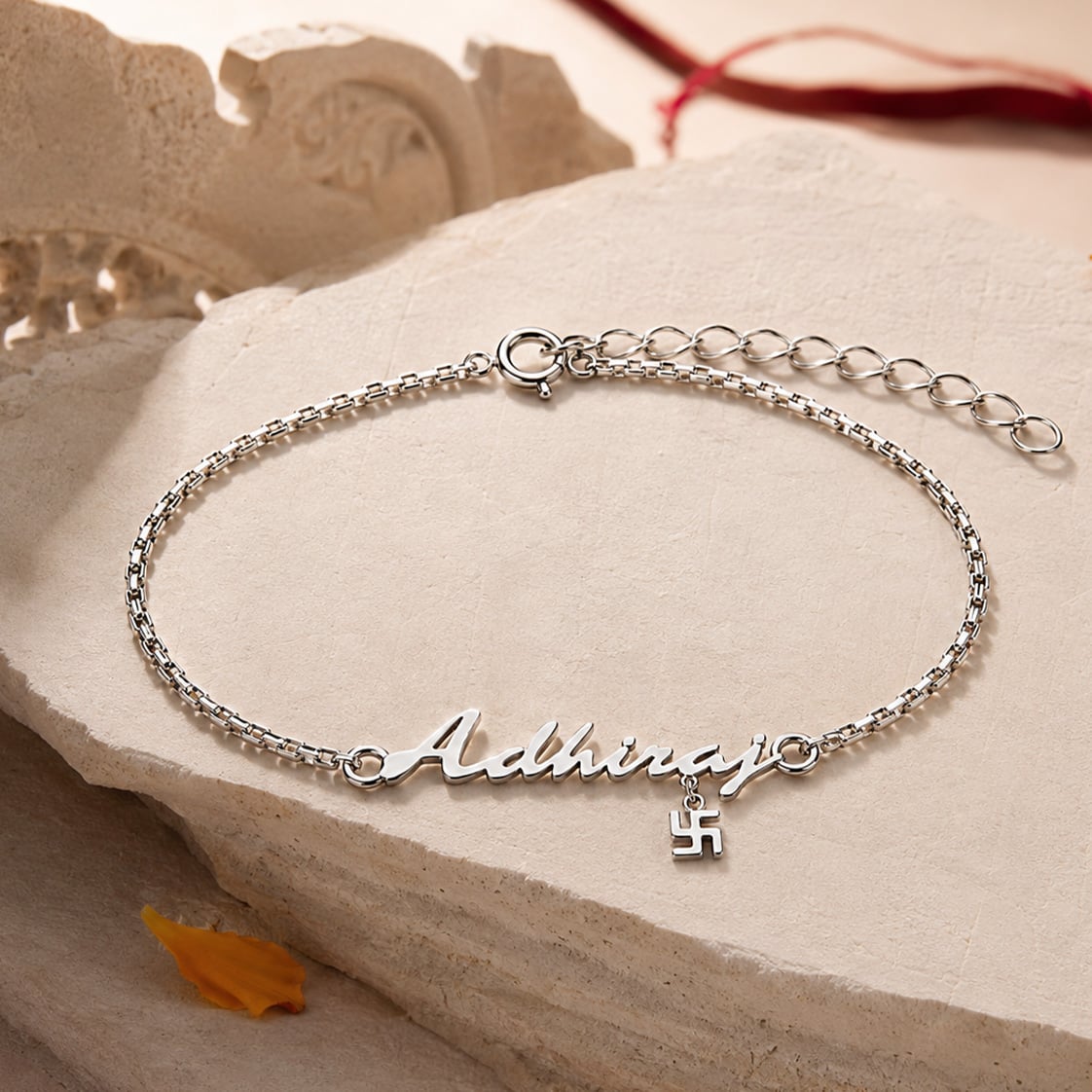 925 Silver Personalised Sacred Signature Swastik Chain Bracelet Rakhi