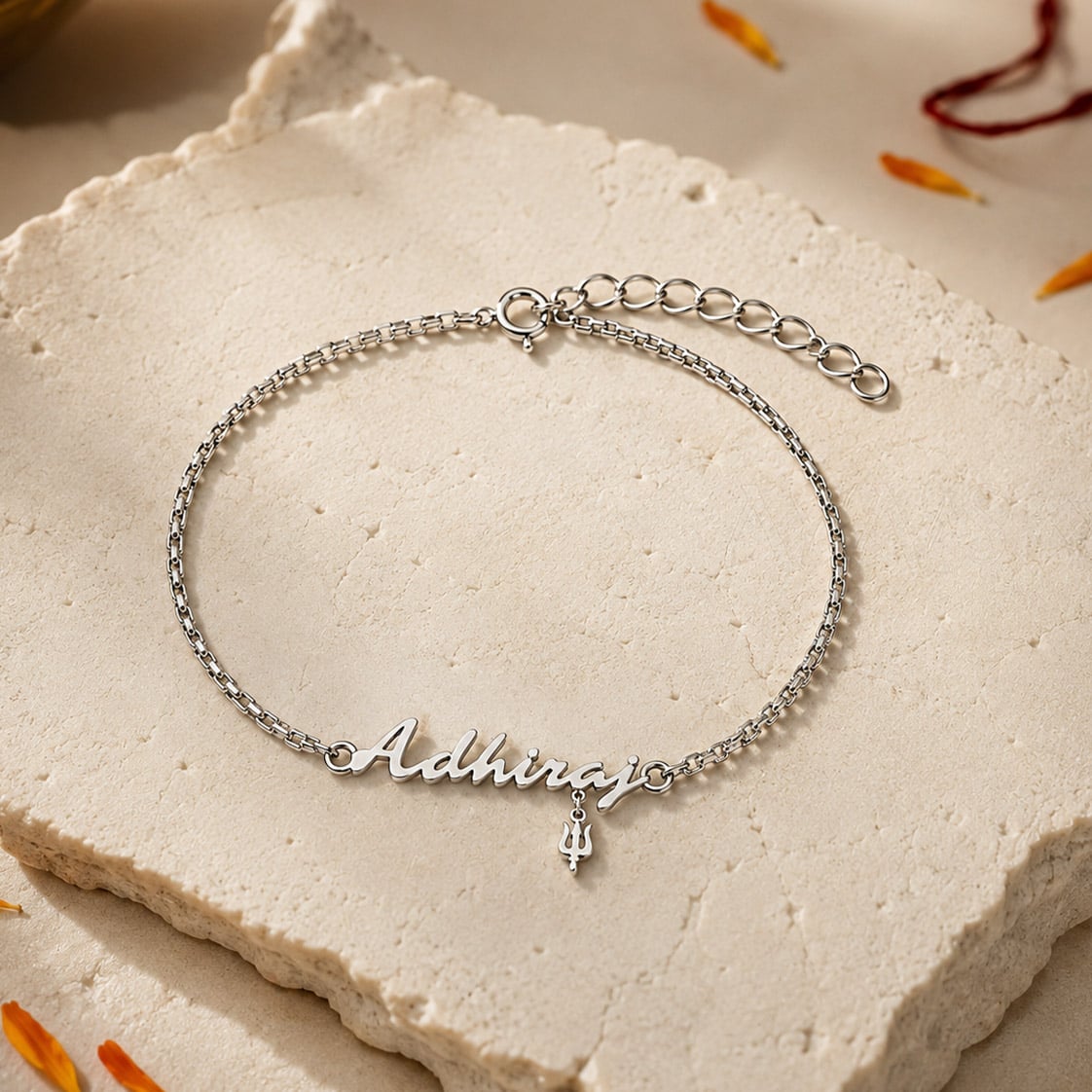 925 Silver Personalised Sacred Signature Trishul Chain Bracelet Rakhi