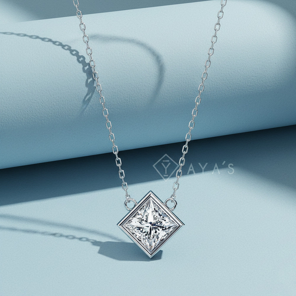Princess Cut Solitaire Pendant Necklace