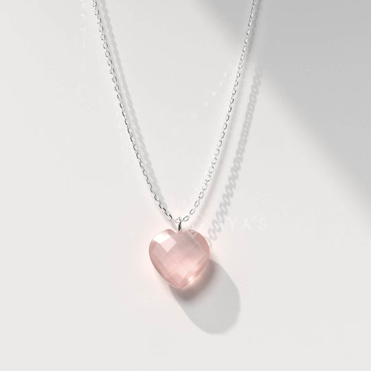 925 Silver GII Certified Rose Quartz Heart Natural Gemstone Pendant Necklace