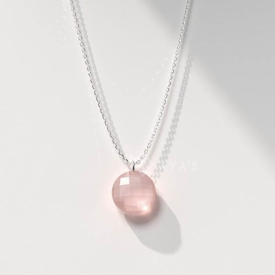 925 Silver GII Certified Rose Quartz Round Natural Gemstone Pendant Necklace