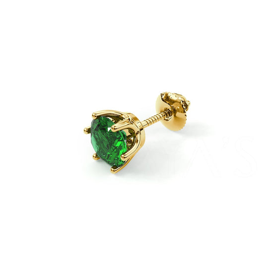 Claw Set Emerald Green Round Solitaire (Single Stud) | 925 Sterling Silver & Glossy Finish