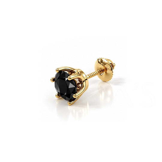 Claw Set Swan Black Round Solitaire (Single Stud) | 925 Sterling Silver & Glossy Finish