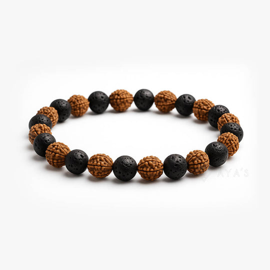 Rudraksha and Lava Alternate Pattern Natural Stone Bracelet