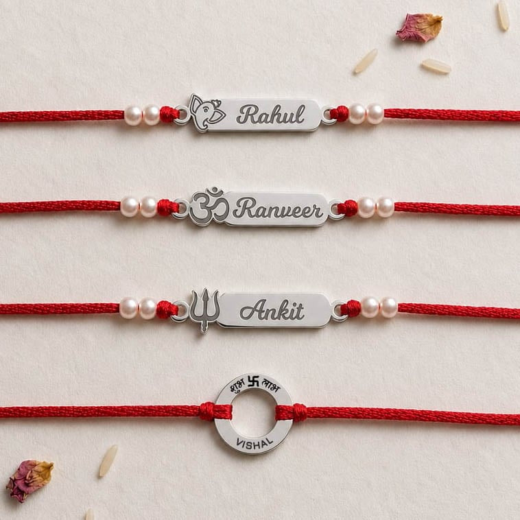 925 Silver Shubh Om Ganesh Trishul Rakhi Combo