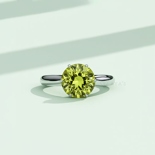925 Silver Airelle Round Peridot Natural Gemstone Solitaire Ring