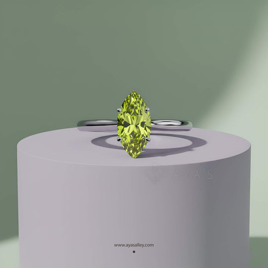 925 Silver Marqis Peridot Natural Gemstone Solitaire Ring