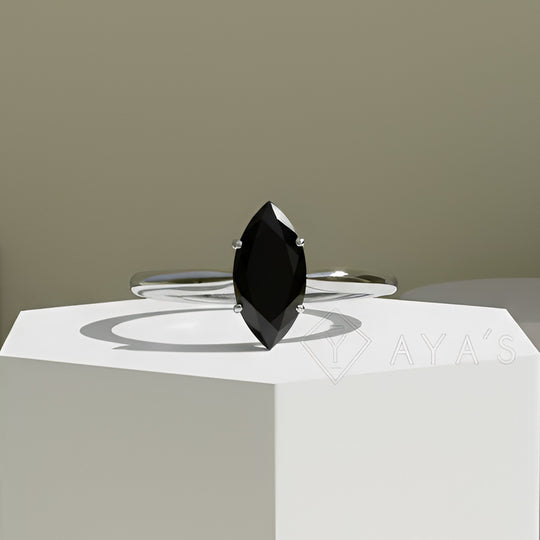 925 Silver Marqis Black Onyx Natural Gemstone Solitaire Ring
