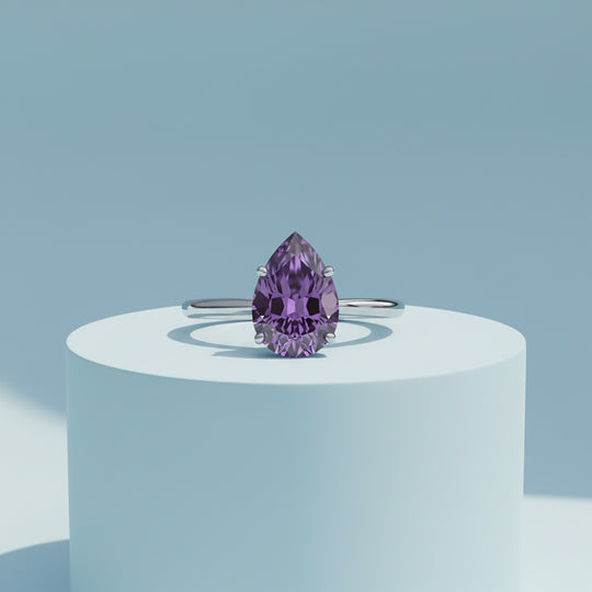 925 Silver Veloura Drop Amethyst Natural Gemstone Solitaire Ring