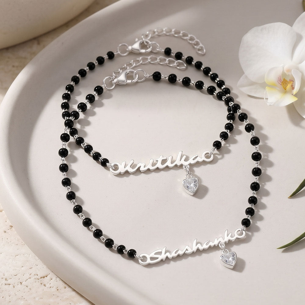 925 Silver Yugma (युग्म) Mangalsutra Bracelet w Trillion CZ Charm