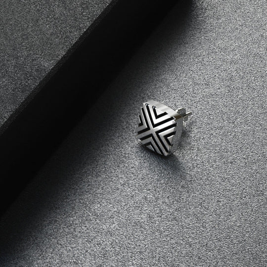 Square Boho Stud (Single Stud) | 925 Sterling Silver, Rhodium Plating & Glossy Finish