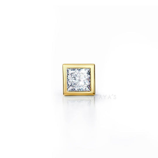 Square Solitaire CZ Stud Earring (Single Stud) | 925 Sterling Silver, AAA Grade Cubic Zirconia, Rhodium Plating & Glossy Finish