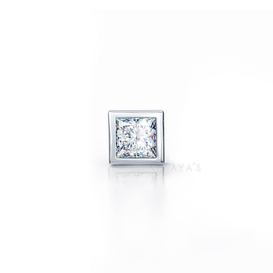 Square Solitaire CZ Stud Earring (Single Stud) | 925 Sterling Silver, AAA Grade Cubic Zirconia, Rhodium Plating & Glossy Finish