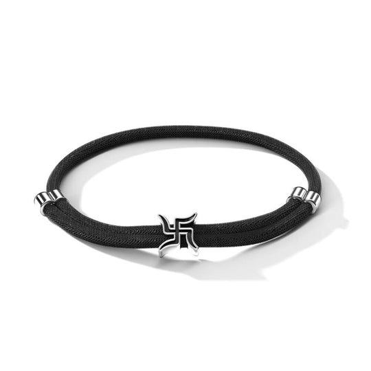 Swastik Bracelet | 925 Sterling Silver, Premium Paracord, Rhodium Plating & Glossy Finish