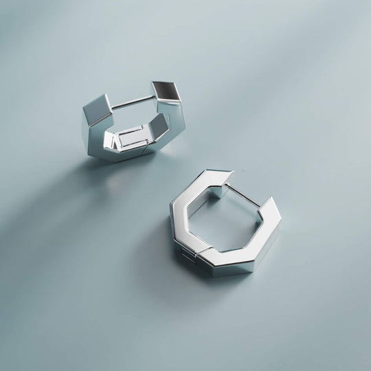 Titan Hoop Earring (Single Stud) | 925 Sterling Silver, Rhodium Plating & Glossy Finish