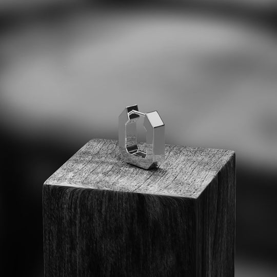 Torque Hoop Earring (Single Stud) | 925 Sterling Silver, Rhodium Plating & Glossy Finish